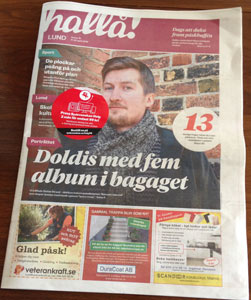 Cover of local newspaper Hallå Lund with big photo of Stefan Strand